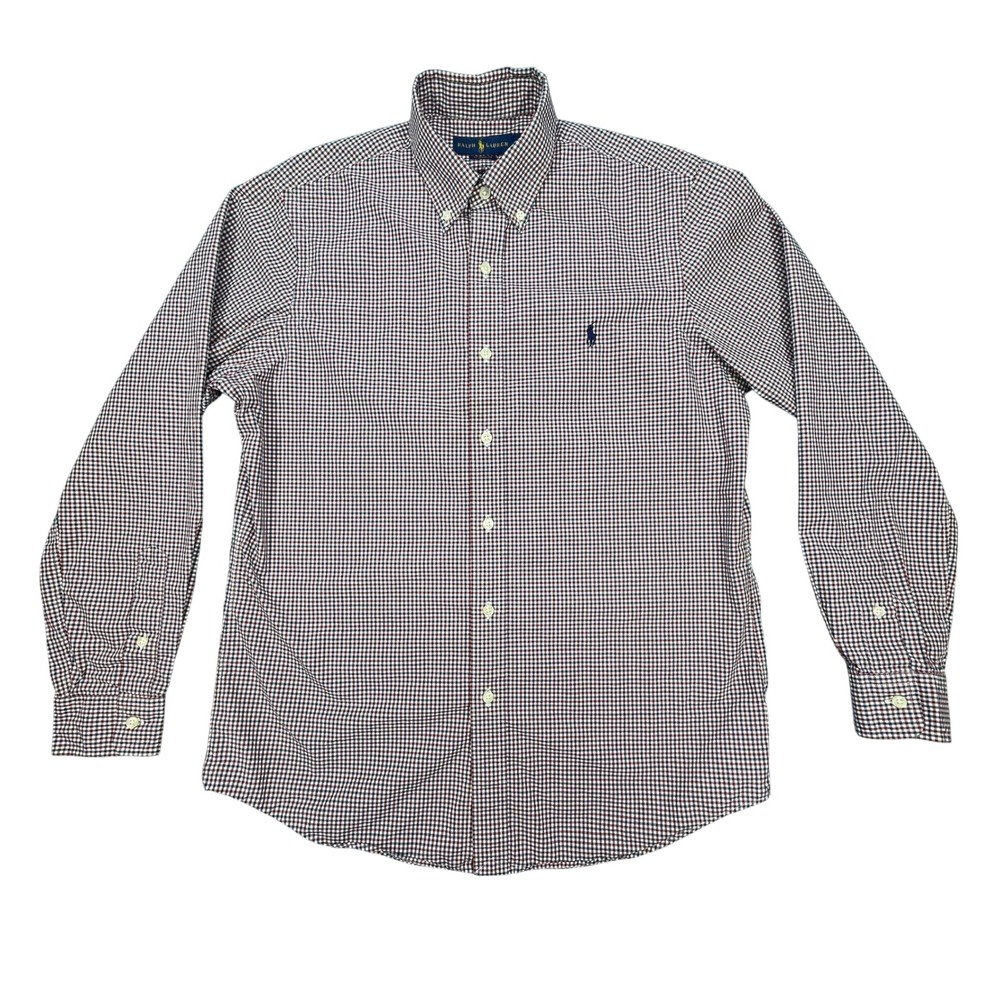 Polo Ralph Lauren Burgundy Gingham Classic Fit Button Down Shirt Mens Medium